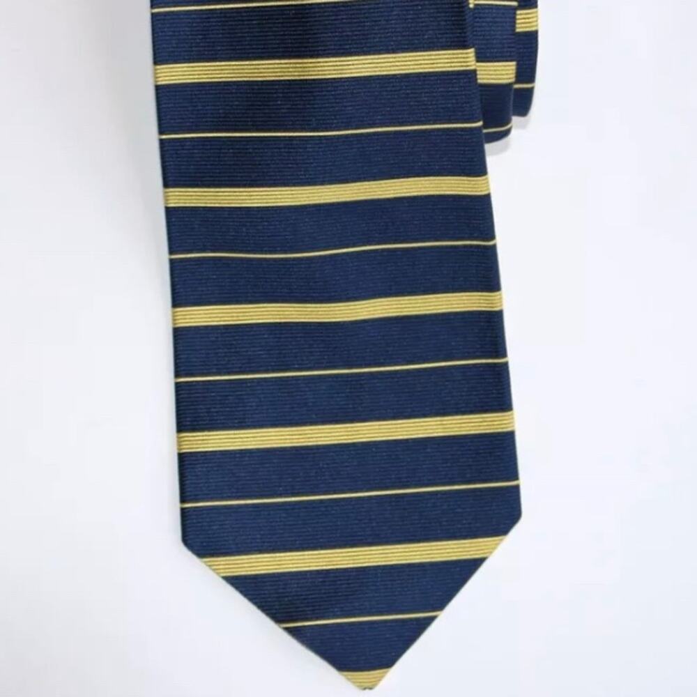 Brooks Brothers Makers Navy Blue &‎ Gold Silk Striped Tie USA